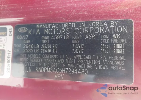 2017 Kia Sportage Lx z USA, uszkodzony, nr VIN KNDPM3AC5H7294480